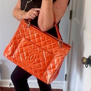 CHANEL Quilted Orange Tote Bag